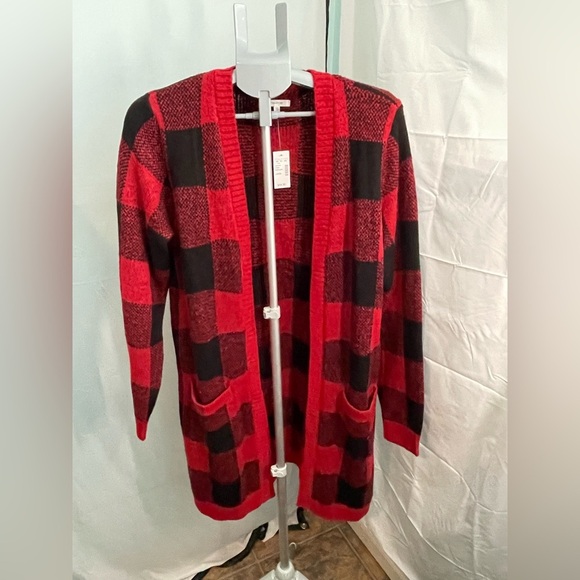 NWT‎ Maurices red and black open front duster size large - Picture 1 of 6